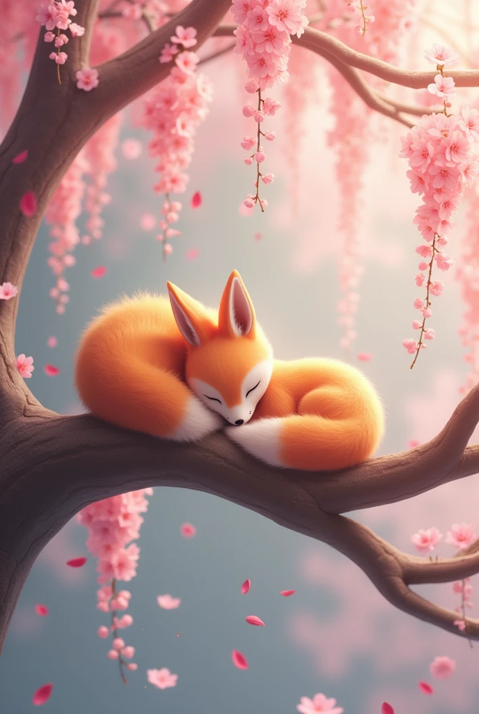 kitsune sleep on a sakura tree