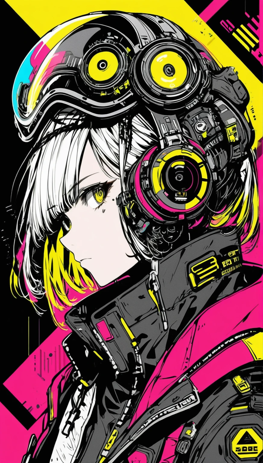 (masterpiece,Highest quality,Super detailed,Ultra-high resolution,Detailed Background),((cyber punk)),((Flat Color)),((colorful)),(One person),pilot jacket,View your viewers,alone,Upper Body,Colored Background,High Contrast,Contrasting colors,Cowboy Shot,