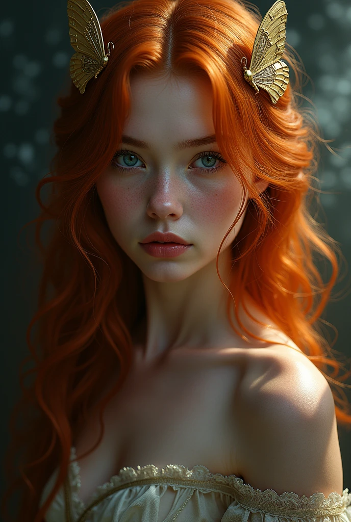 (solo, full body photo:1.3), (action packed:1.3), (haze, fog, mist:1.3), chiaroscuro, best quality, photorealistic, 1woman, (cute), (24yo:1.2), redhead, long ginger hair highly detailed, 1700'S, digital photography, art by artgerm and ruan jia and greg rutkowski surreal painting gold butterfly filigree, broken glass, (masterpiece, sidelighting, finely detailed Fashionable eyes: 1.2) (perfect oval large eyes that gazes at the viewer), beautiful detailed face, blue gorgeous perfect eyes, (blonde hair ponytail), (attractive young woman:1.3), (thick amazing hair), (seductive:1.1), (blushing:1.1)