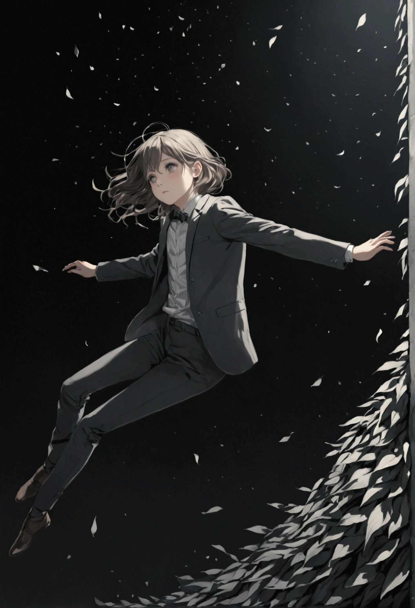 young,falling,in a dark place