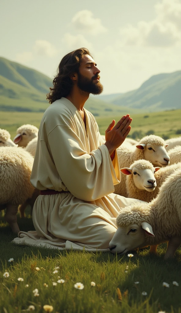 Jesus praying and sheep