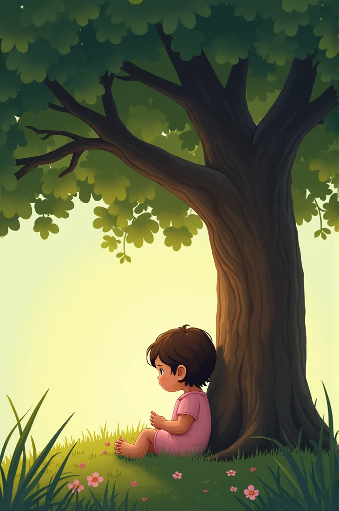 Abandoned female baby under a tree cartoon 