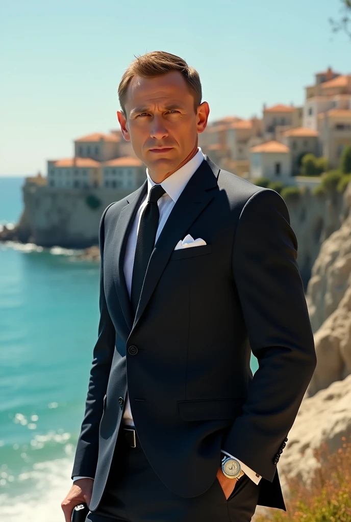 Create a picture of James bond in Cyprus.