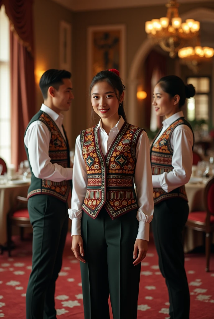 Waiters with elegant uniforms with Peruvian references and more color