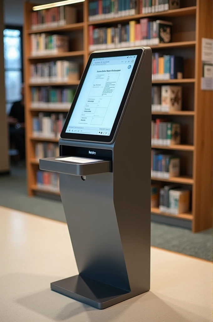 Here’s how to design a library book borrowing kiosk with QR code scanning:

1. **Design of the Library Book Borrowing Kiosk**:
   - **Touchscreen Display**: For selecting and confirming book loans.
   - **QR Code Scanner**: For scanning QR codes on books or membership cards.
   - **Book Slot**: For returning borrowed books.
   - **Book Depository**: For depositing borrowed books.
   - **Help Button**: To request assistance from library staff.

2. **Usage Process**:
   - The user selects the book they wish to borrow.
   - The QR code on the book is scanned using the QR code scanner.
   - The user reviews the information displayed on the touchscreen.
   - The loan is confirmed via the touchscreen.
   - The system records the loan and prints a receipt (if applicable).

This design facilitates a more streamlined and user-friendly borrowing and returning process.