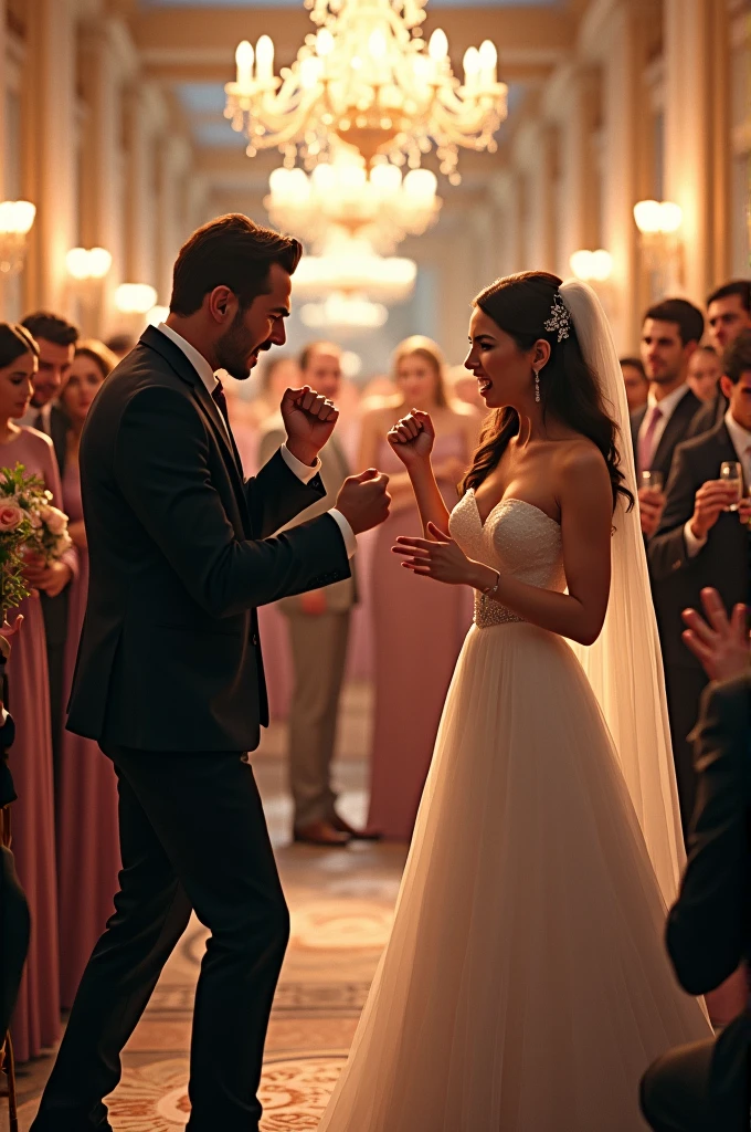 Prompt Title: The Fateful Story of Titanic. Scene 3: The Party
Setting: The grand ballroom inside the Titanic, filled with opulence and luxury.
Characters: Well-dressed passengers in elegant evening gowns and tuxedos, dancing to live music played by a band in the corner. Jack and Rose are at the center, caught in a joyful dance, their faces beaming with happiness.
Background: The ballroom is adorned with glittering chandeliers, ornate decorations, and large mirrors reflecting the festive atmosphere. Tables are set with fine china and crystal glasses.