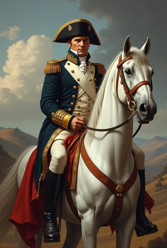 Screenshots of a face or an important character like Napoleon sitting on his white horse with his hand tucked into his suit