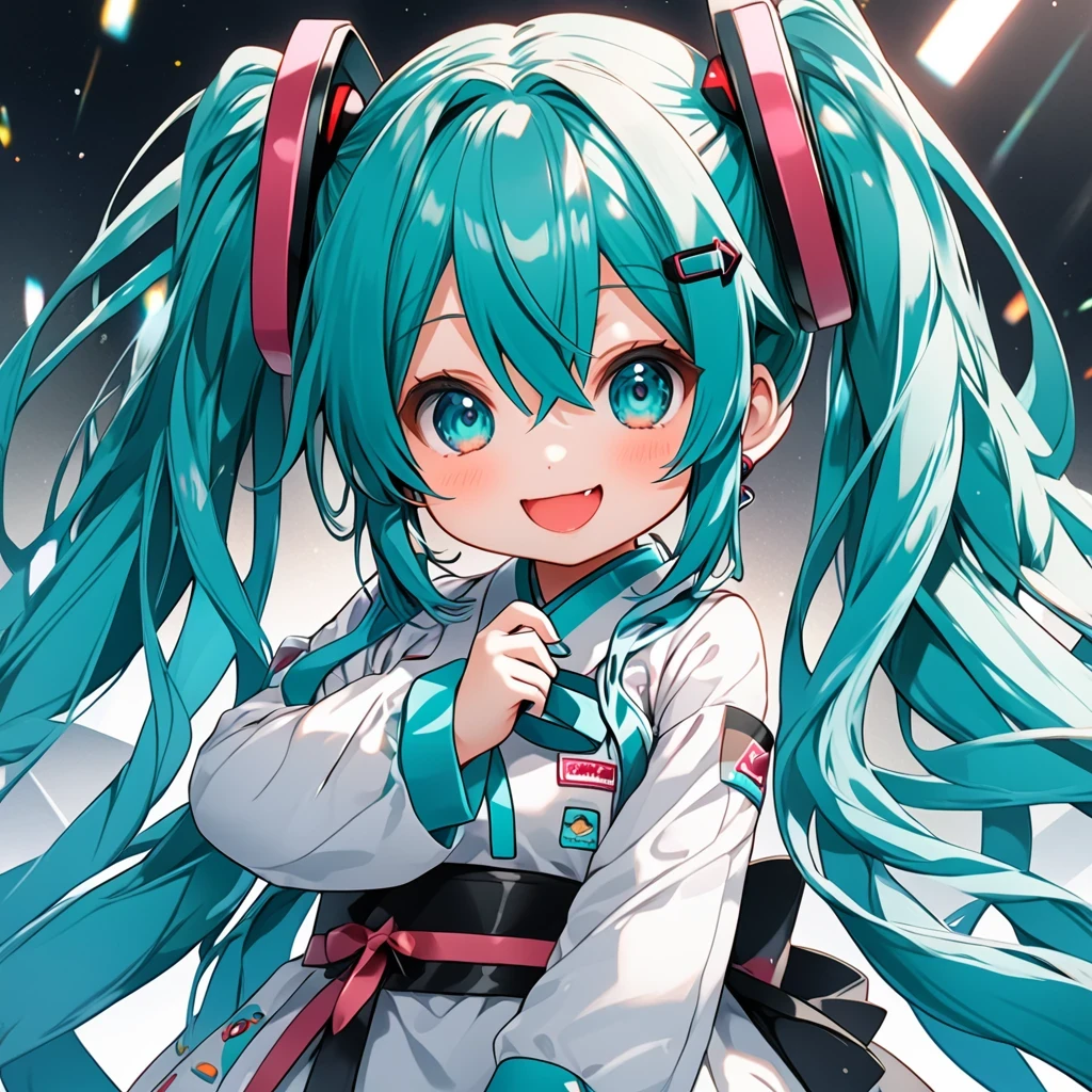 Hatsune Miku、Cute Smile、Open your mouth、Chibi Character、Highest quality