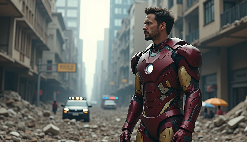 Scene 28: Aftermath*
The city begins to recover from the battle. Tony Stark, though victorious, reflects on the cost of the fight.
