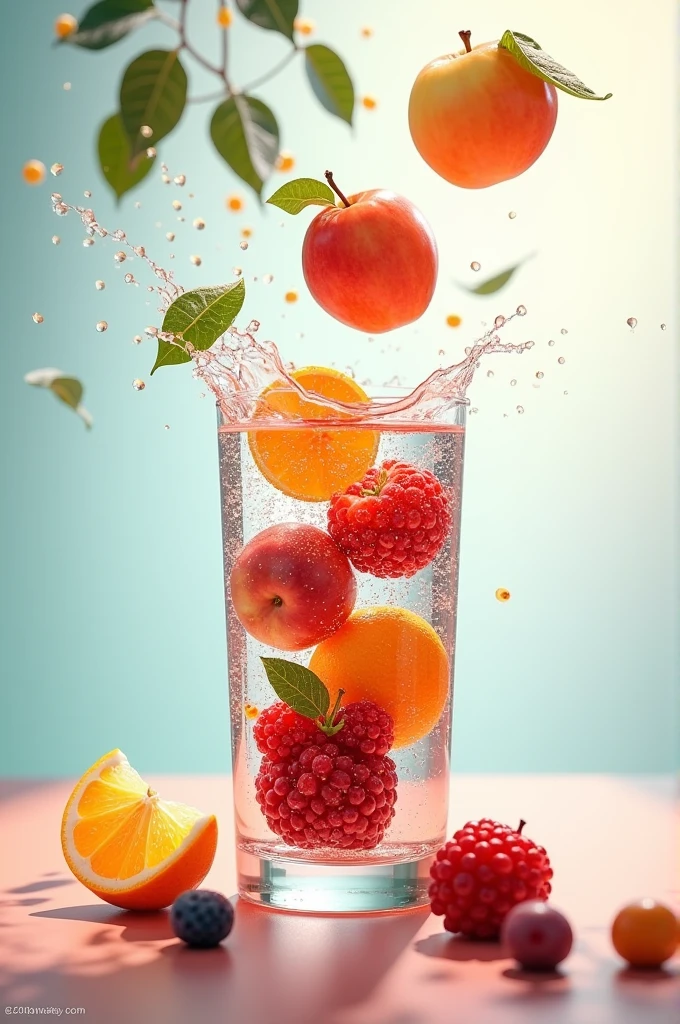 Fruits falling into a glass