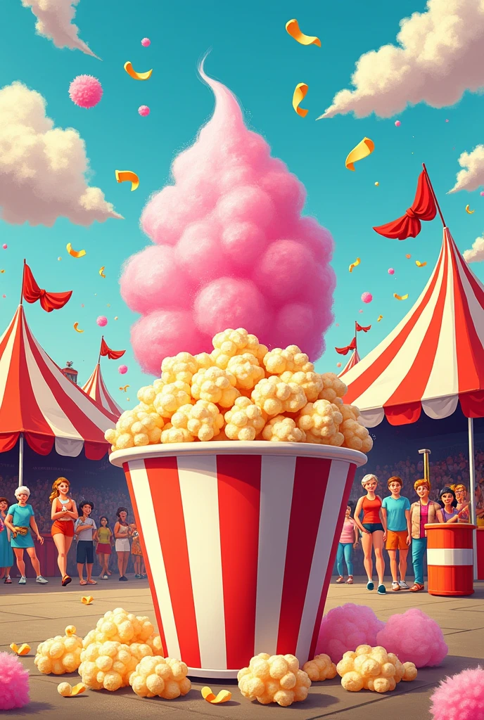 Poster in the style of a June festival saying "cotton candy and popcorn"