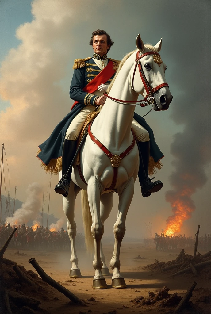 Screenshots of an important character like Napoleon sitting on his white horse with his hand tucked into his suit in a battle