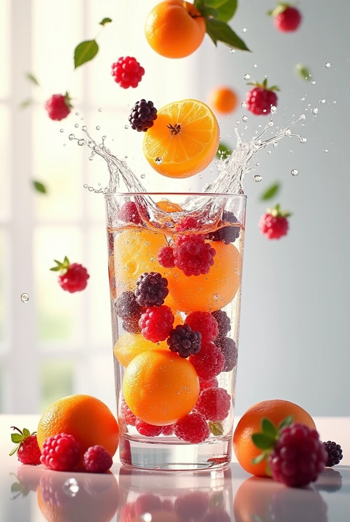 Fruits falling into a glass