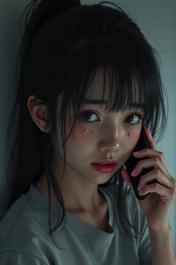 Girl crying on her cell phone