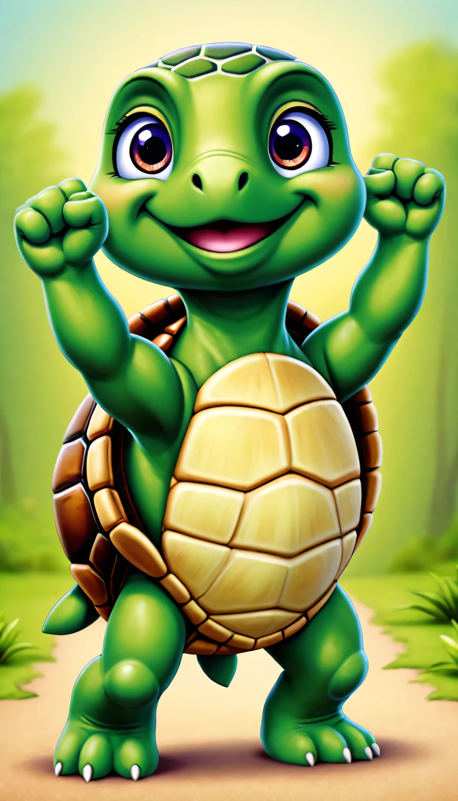 cute turtle, cartoon , arms, hands ,cute eyes, looking at viewer, arms up