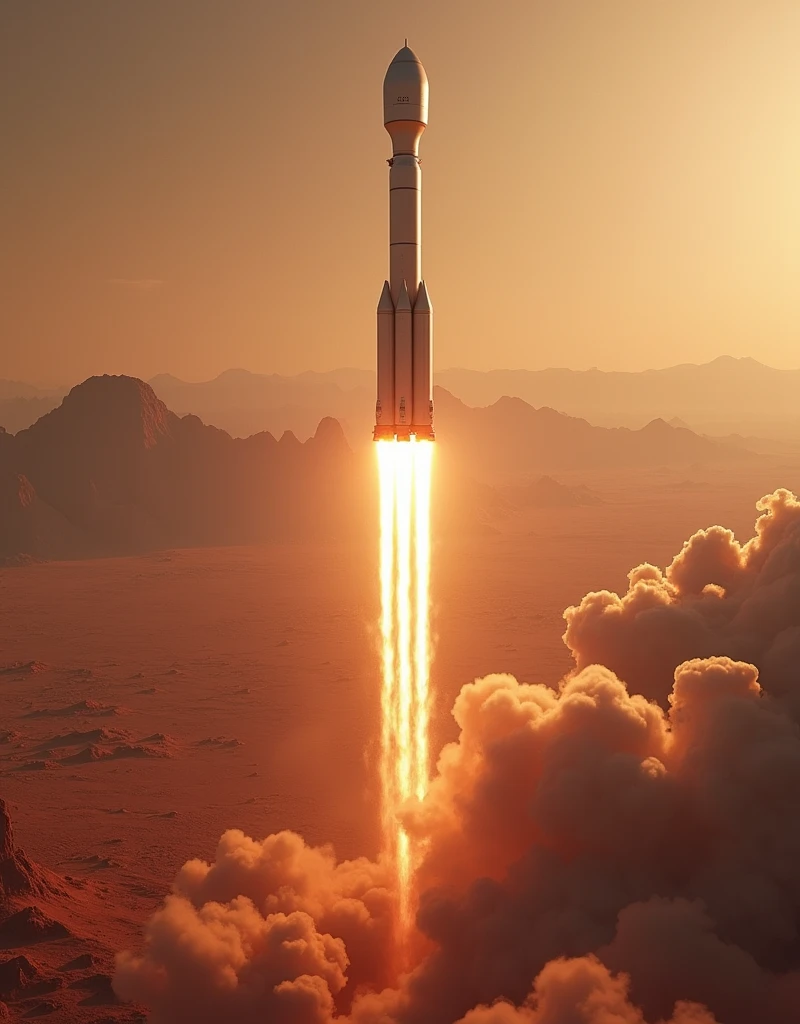 SpaceX Rocket, for Mars Colonization Mission, re-entry into Mars atmosphere, (ultra-detailed, absolute resolution, best quality:1.3), 2.5D, delicate and dynamic, artistic photography, hyper-realistic, graphic CG digital art