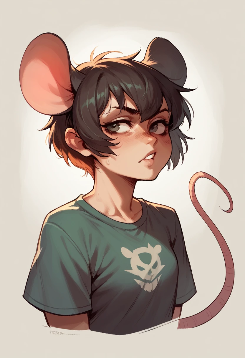 Best Quality, super detailed illustration, 1 girl, with ears and tail, Like a mouse, The body is like a girl's, Short Hair Hair