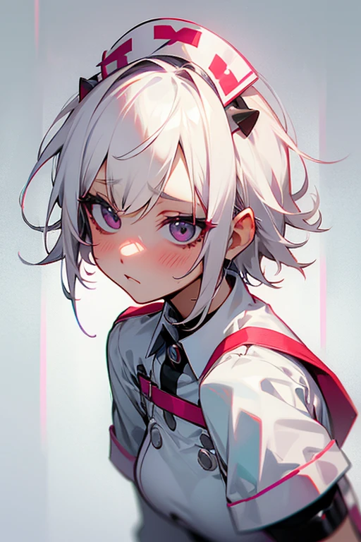 Short white hair, blush, Punk Fashion、Headbang 2.、White nurse uniform、