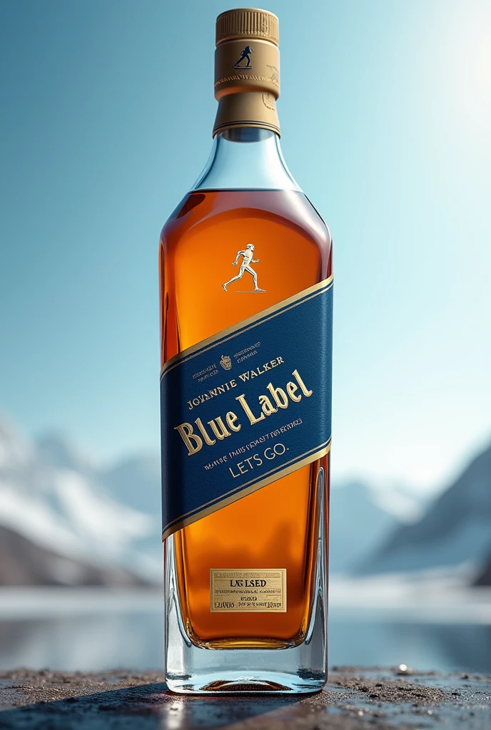 A bottle of blue label but instead of blue label in the midle says "Let’s go"