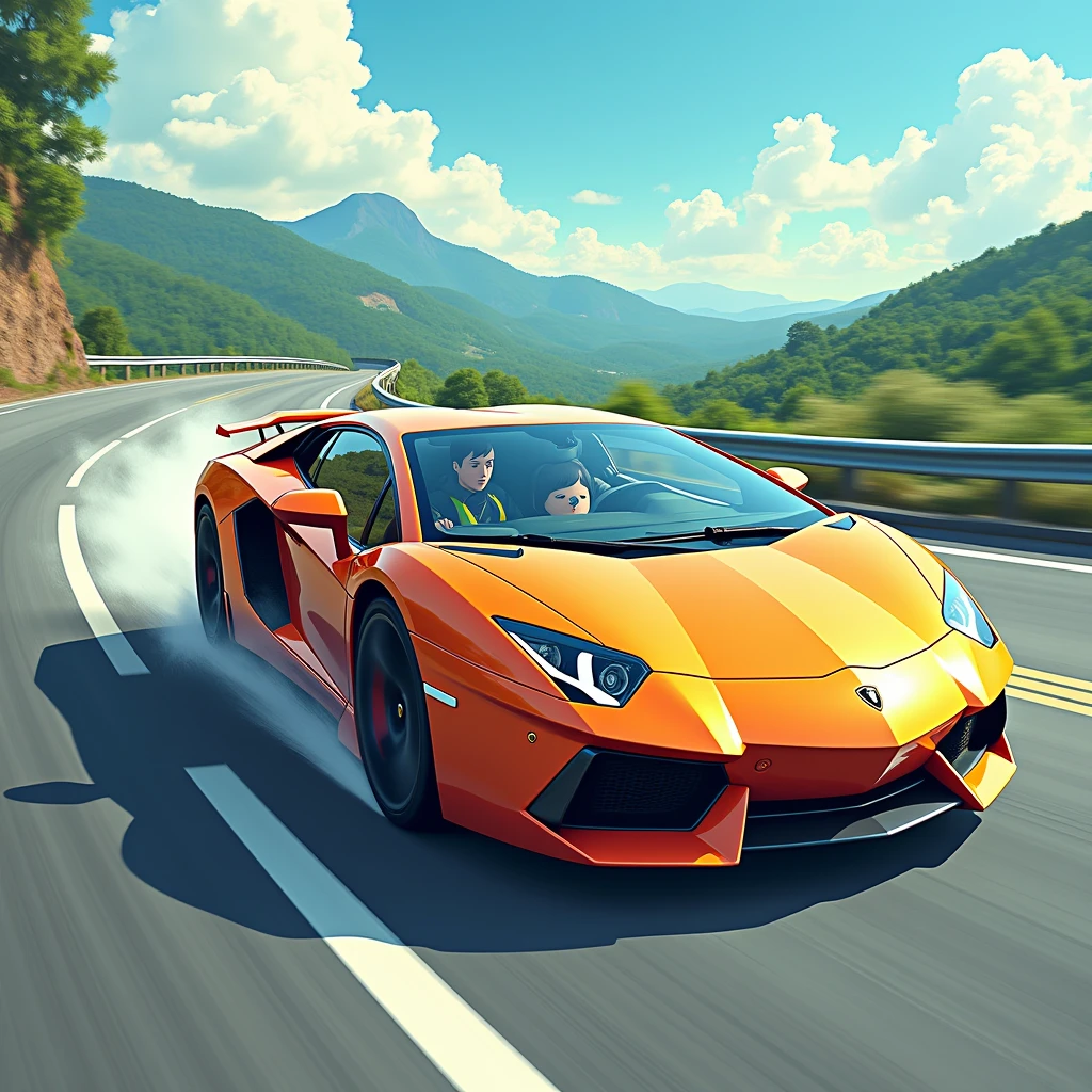 I&#39;m driving a Lamborghini,Driving a Lamborghini,Refreshing feeling,Sprint,cute,Japanese anime style