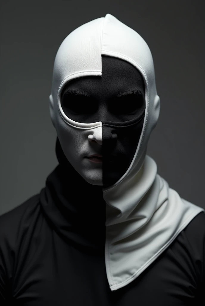 Create a normal balaclava that is black on the right side and white on the left side