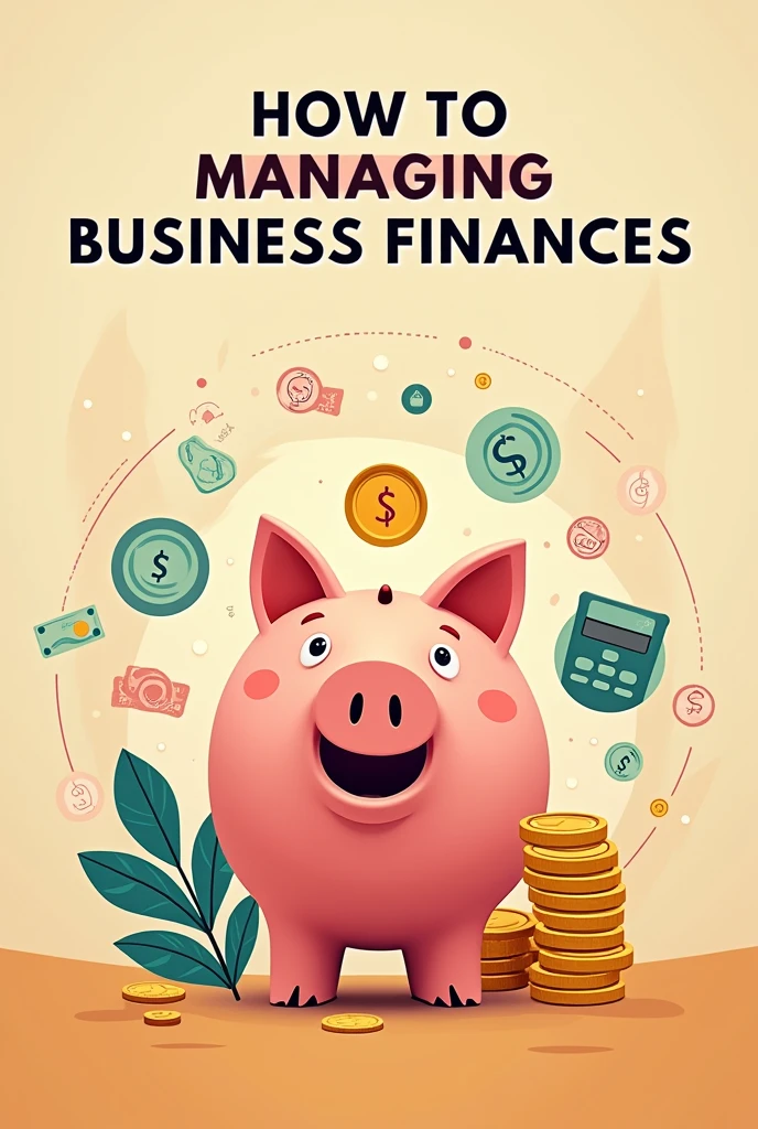 create a poster on how to handle a business finance
  i said poster, make it in a creative way, with piggy bank, money and etc.