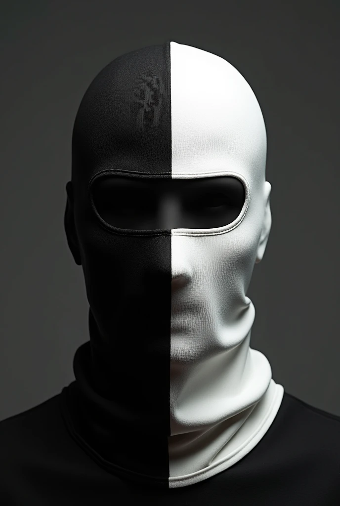 Create a normal balaclava that is black on the right side and white on the left side 