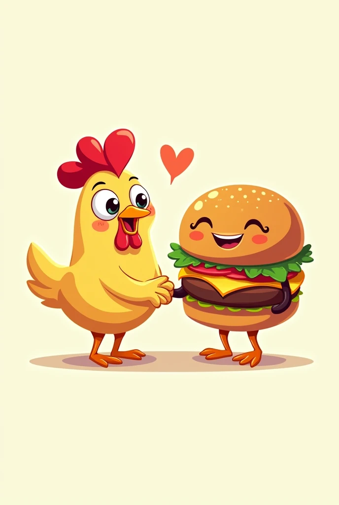 Logo of a chicken and a hamburger shaking hands cartoon