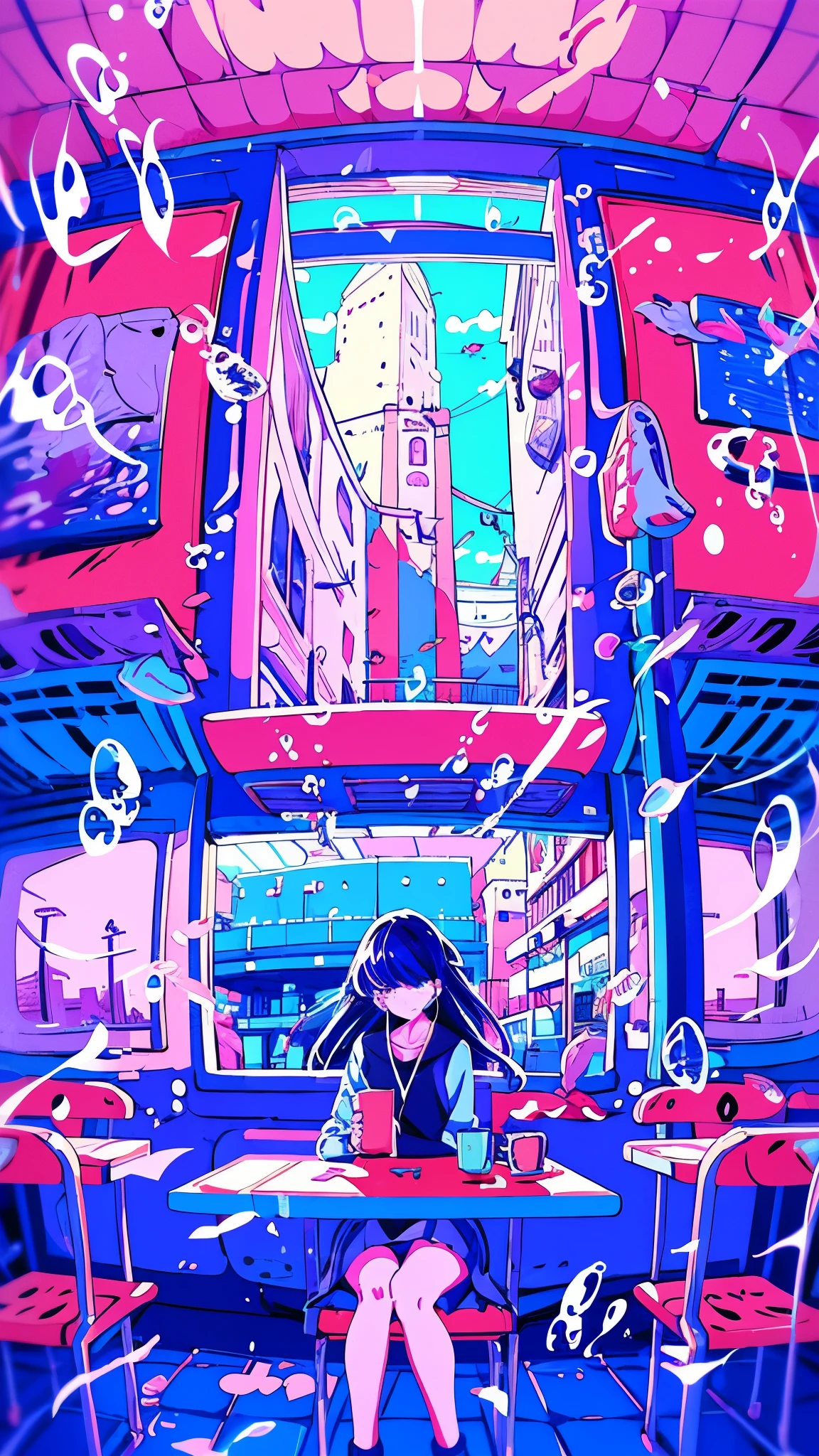 anime girl sitting at a table with a cup of coffee, anime vibes, lofi girl, anime aesthetic, anime style illustration, anime art style, lofi portrait, anime style 4 k, lofi girl aesthetic, digital anime illustration, beautiful anime art style, beautiful anime portrait, retro anime girl, anime style portrait, ilya kuvshinov style, anime style art