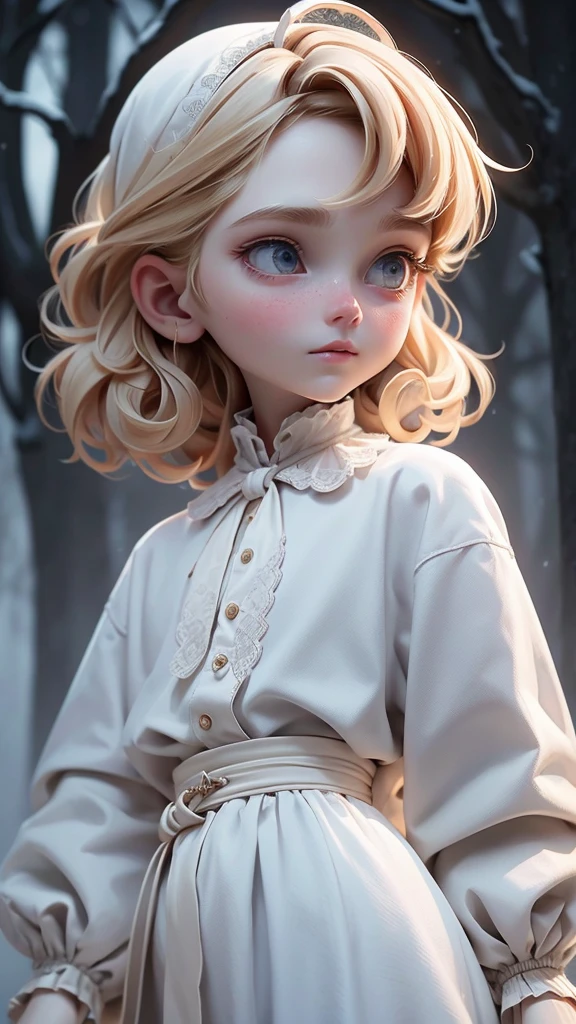 Young blond boy, medium-length hair, long eyelashes, blue eyes, 1800s clothing, worn white shirt, worn brown pants, braces, damaged clothing, disheveled hair, gloomy manor house, dark, winter, red hood, snow, outside, dead tree, dirty, cold, misty, detailed face, light eyes, medieval clothing, beautiful eyes, delicate features, soft colors, serene atmosphere, high quality, detailed, photorealistic, photo-realistic: 1. 37, 4k, ultra-detailed, extremely detailed, hyperrealistic, highly detailed, masterpiece:1.2, vibrant colors, natural lighting, cinematic, dramatic, fantastic, magical, surreal.