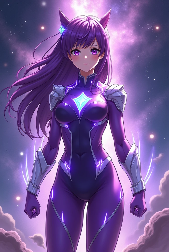 Anime girl super heroine purple star

