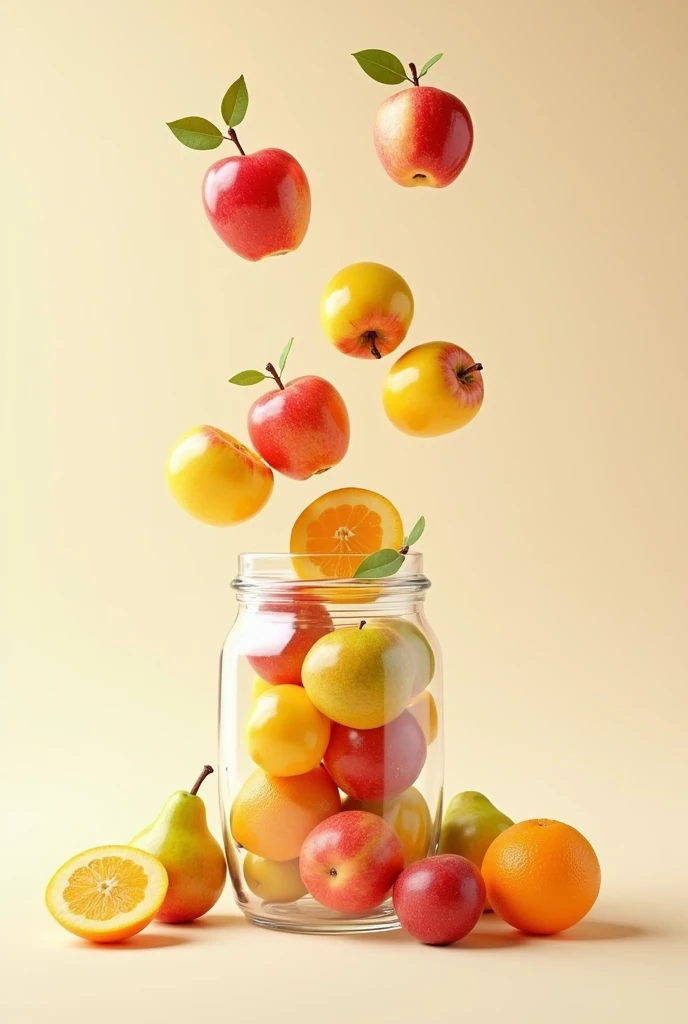 Fruits falling into a glass with a screw-top lid