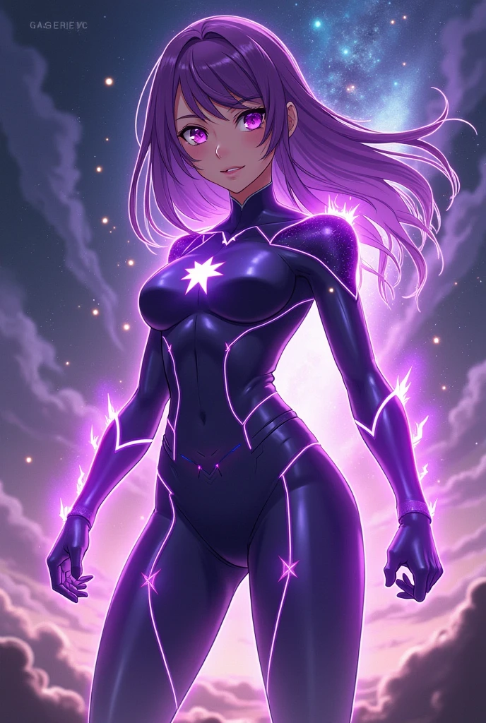 Anime girl super heroine purple star