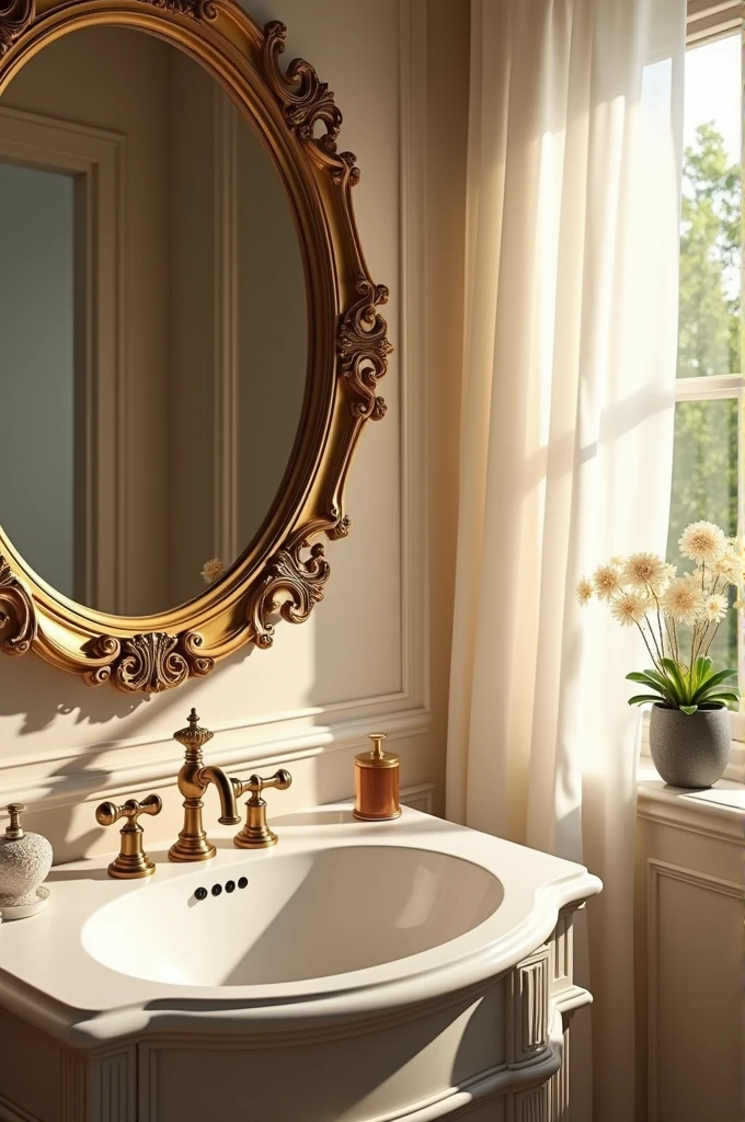 Bathroom sink with mirror in front