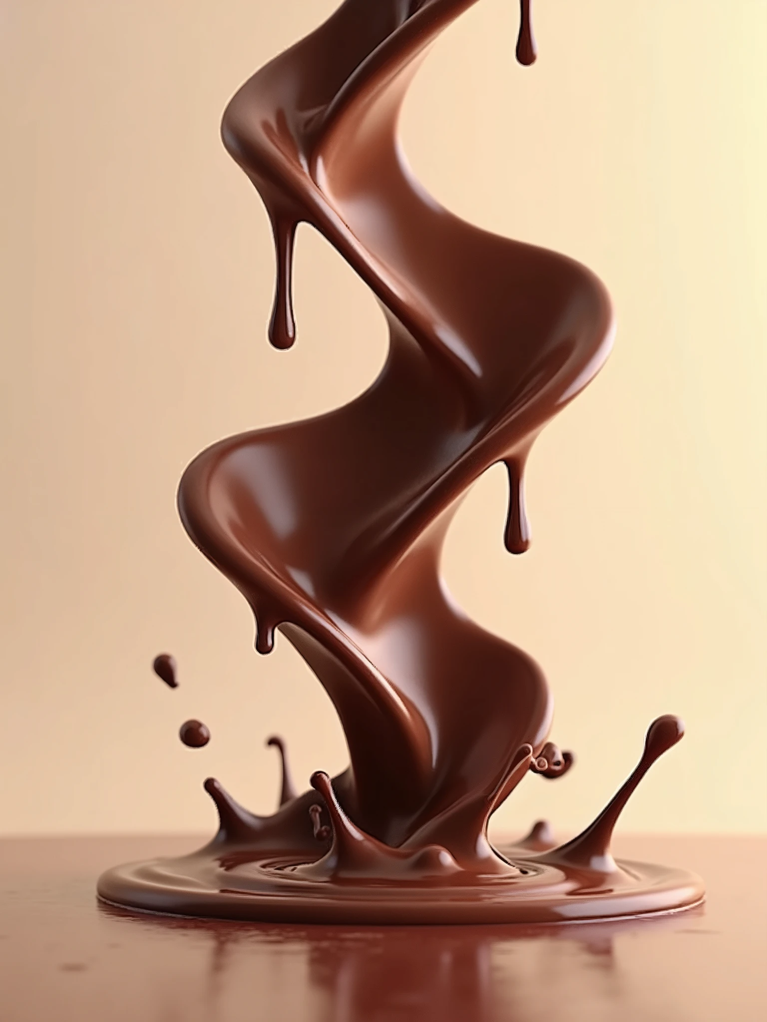 Generates a scene of chocolate dripping, conforming to fluid dynamics, high-light high-pixel image, and white or light background.
