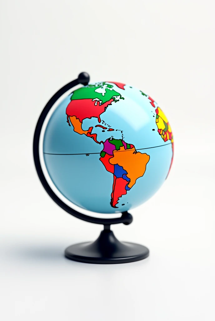Create an animated globe where each country is a different color and the base is small and black and the white background shows America and is more colorful.