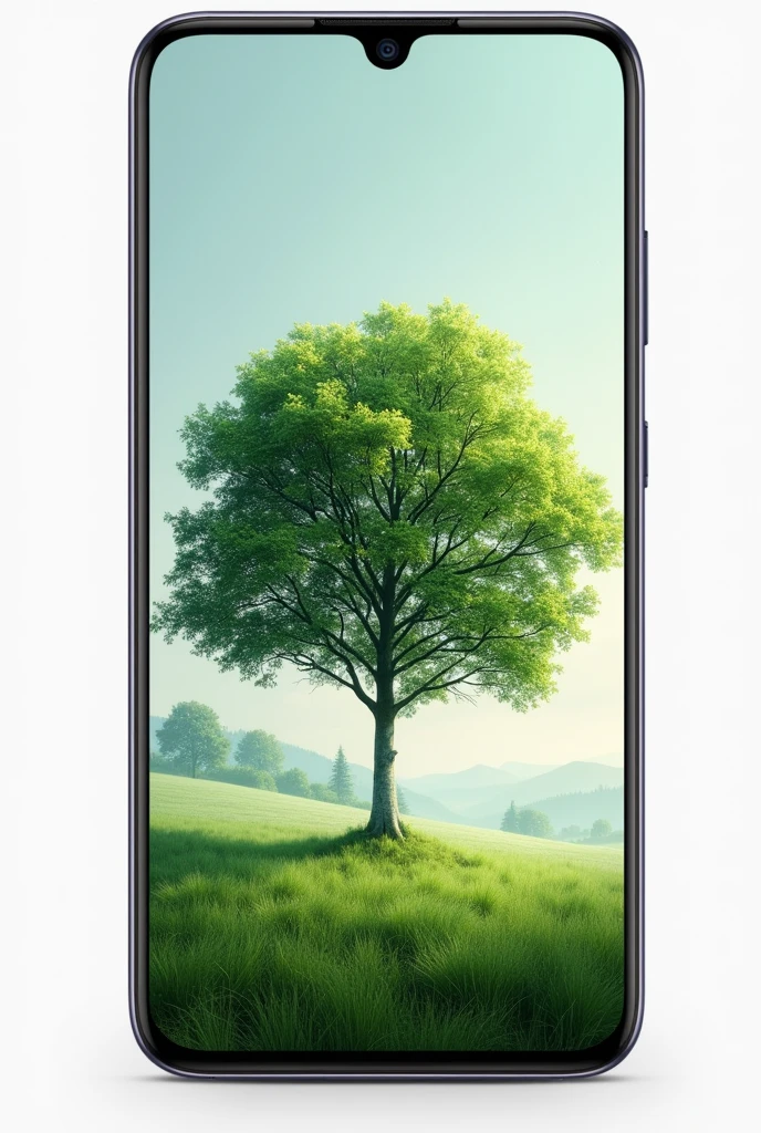 I need a cell phone and an application with a wallpaper of a tree with a camera option next to it
