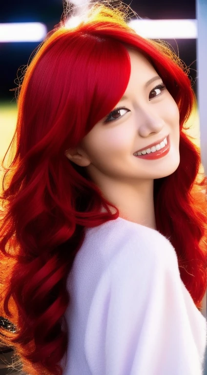 Red Nine-Tailed Dragon Girl, (Bright Red Hair), ((Big Hair)), double eyelid, Perfect figure, Nice face, Perfect Skin, black eye, spirit princess, The Age of Red、are shining on the distant planet Spica.、Red and white beams of light、A beautiful comet flies by、
