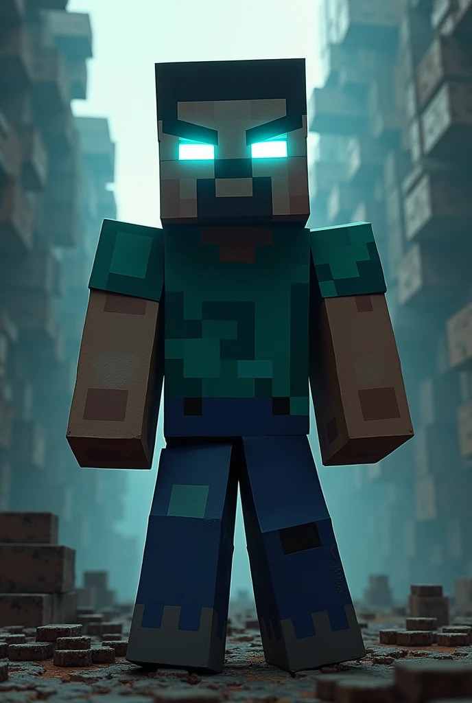 Steve from Minecraft with glowing white eyes dadass