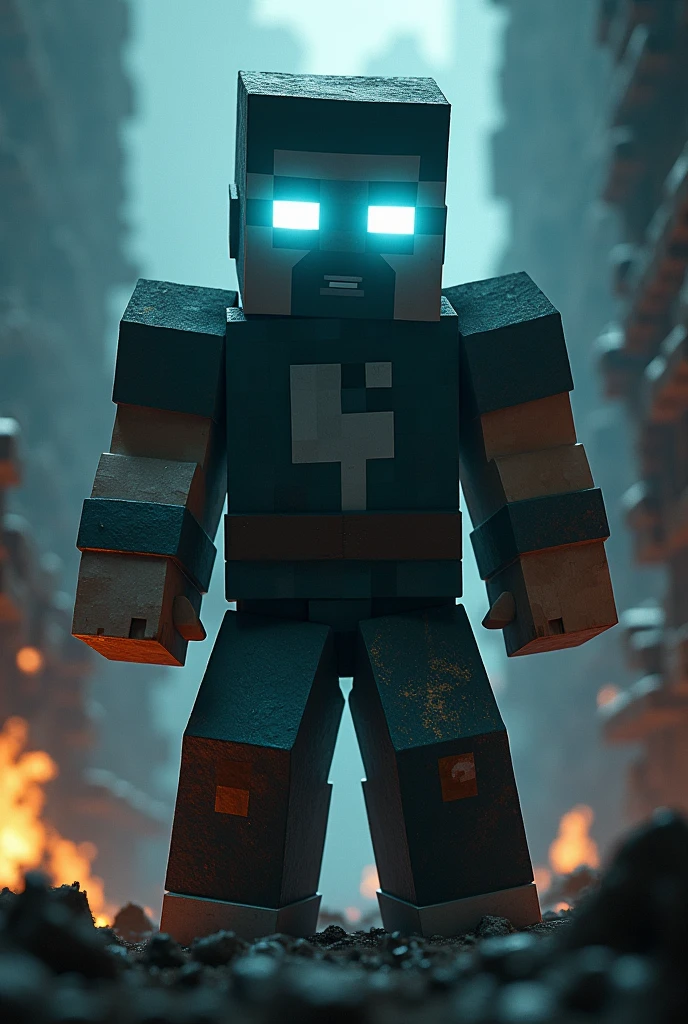 Steve from Minecraft with glowing white eyes dadass