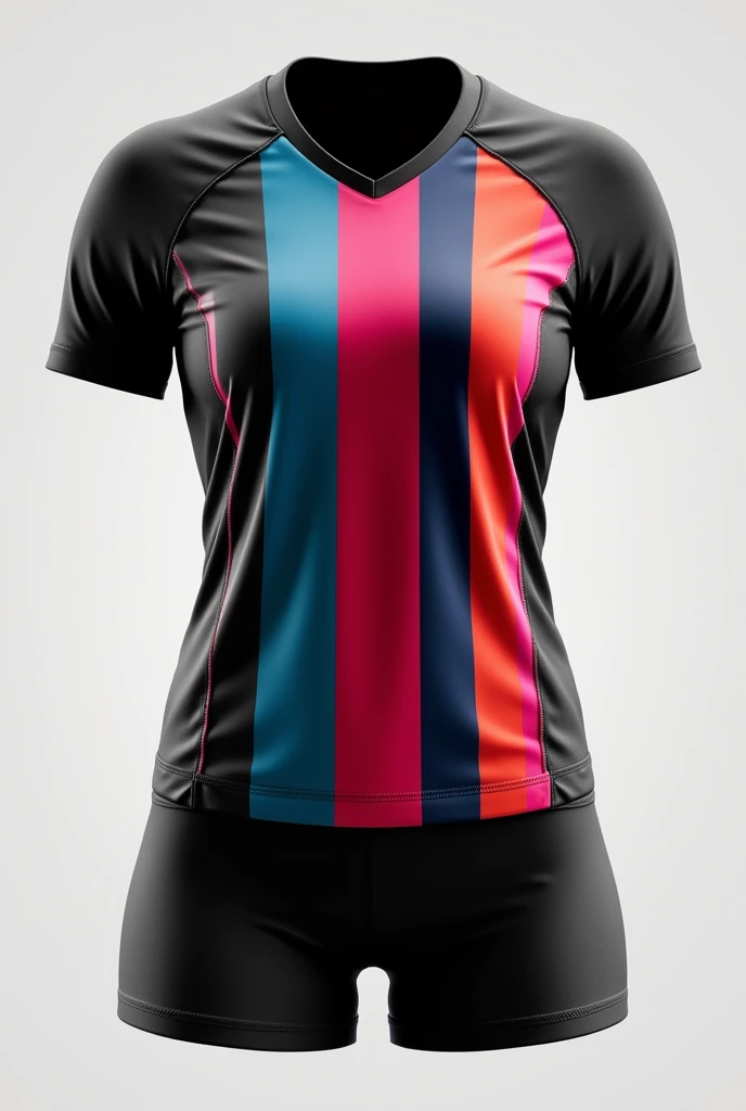 make a model of the Marista team's women's volleyball uniform, with black color and gradient details in dark pink and ocean blue. Gola V regatta
