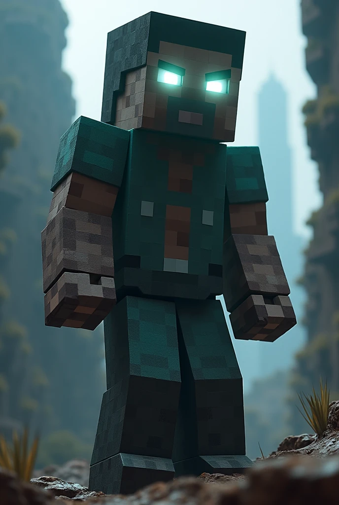 Steve from Minecraft with glowing white eyes dadass