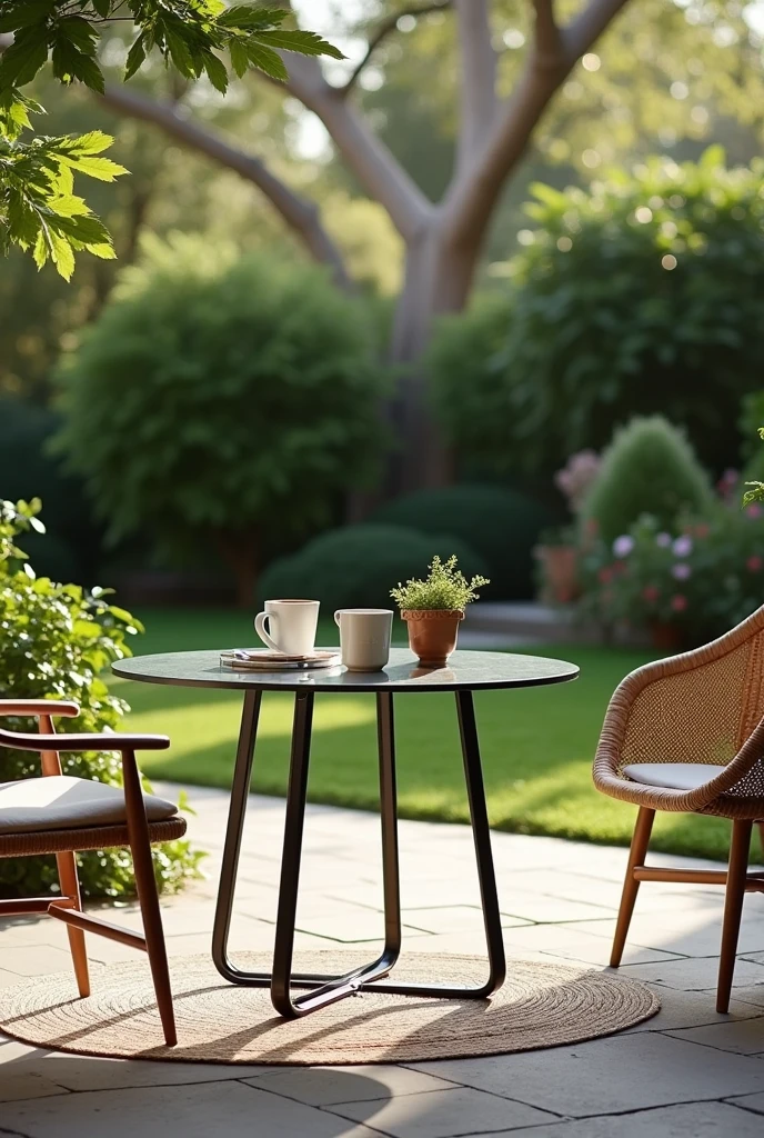 Place to have coffee outside in the backyard, arm pillars like glass tops