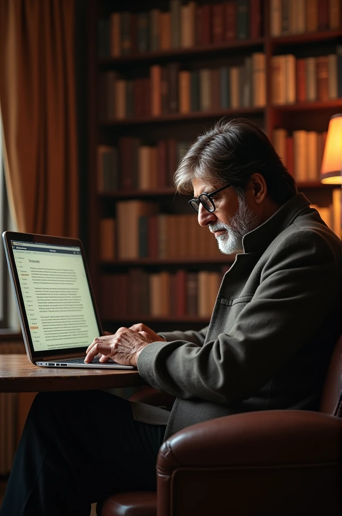 Amitabh Bachchan writing a blog on a laptop