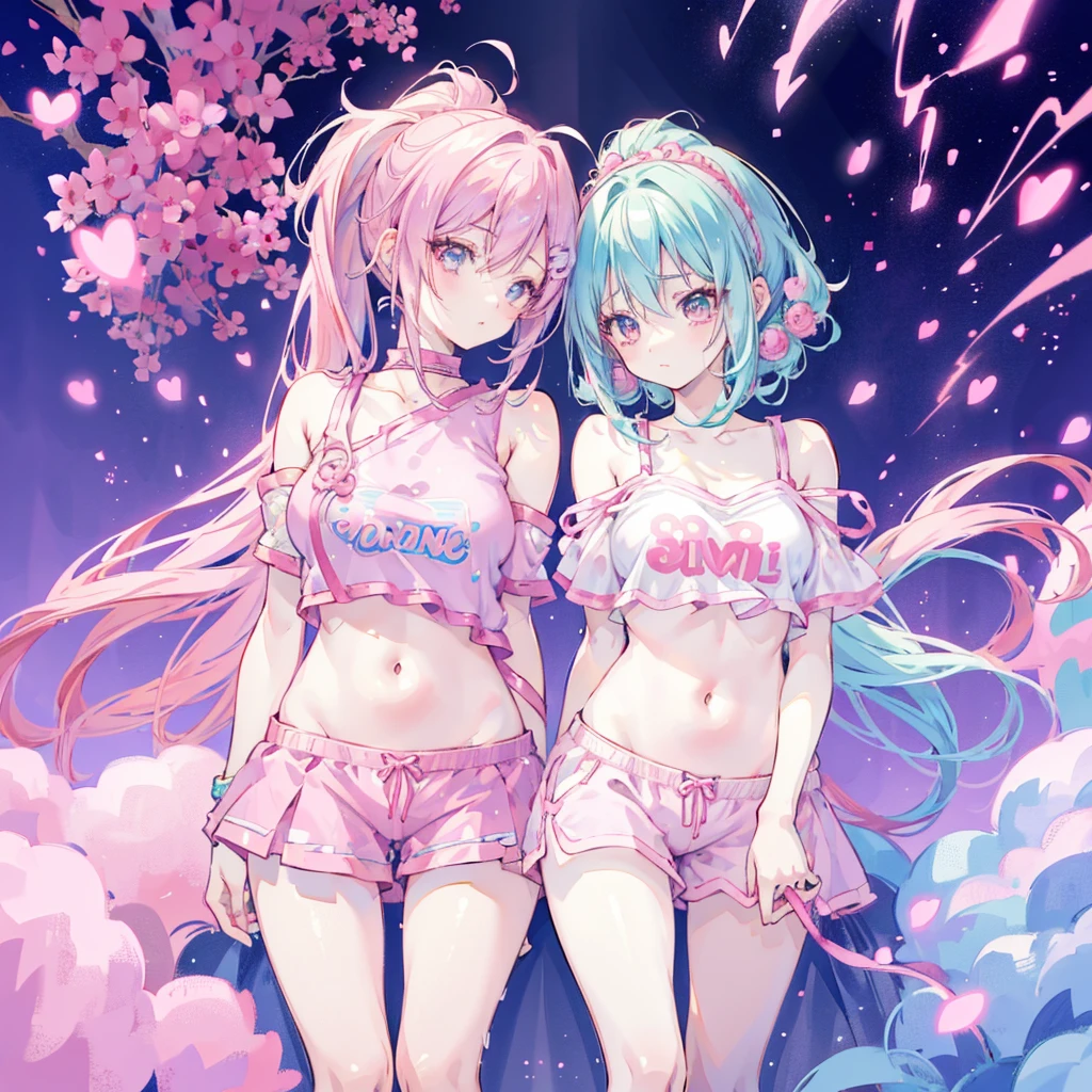 anime girl with pink hair and a pink top and blue shorts, Pink ponytail hair and cyan eyes, Smooth anime CG art, seductive anime girl, anime grandma, anime girl, Humanoid pink female squid girl, Sakura Haruno, Anime visuals of cute girls, ecchi anime style, cute anime girl, kawaii realistic portrait, pretty anime girl