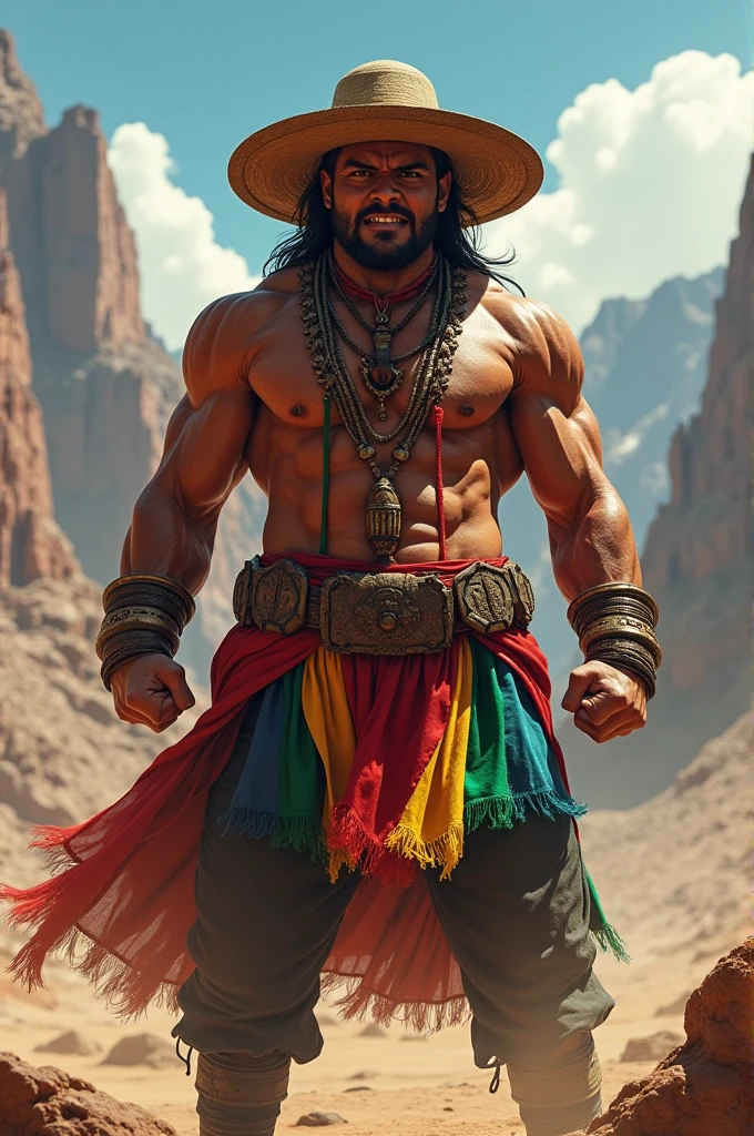 Make an image of Bolivia in the form of an angry fighter