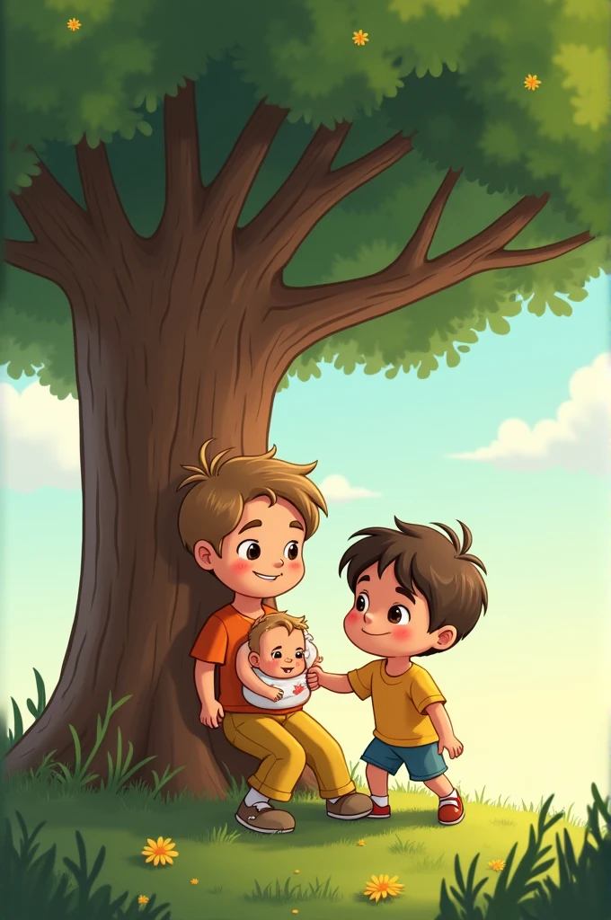 Brother and sister found a  under a tree cartoon 