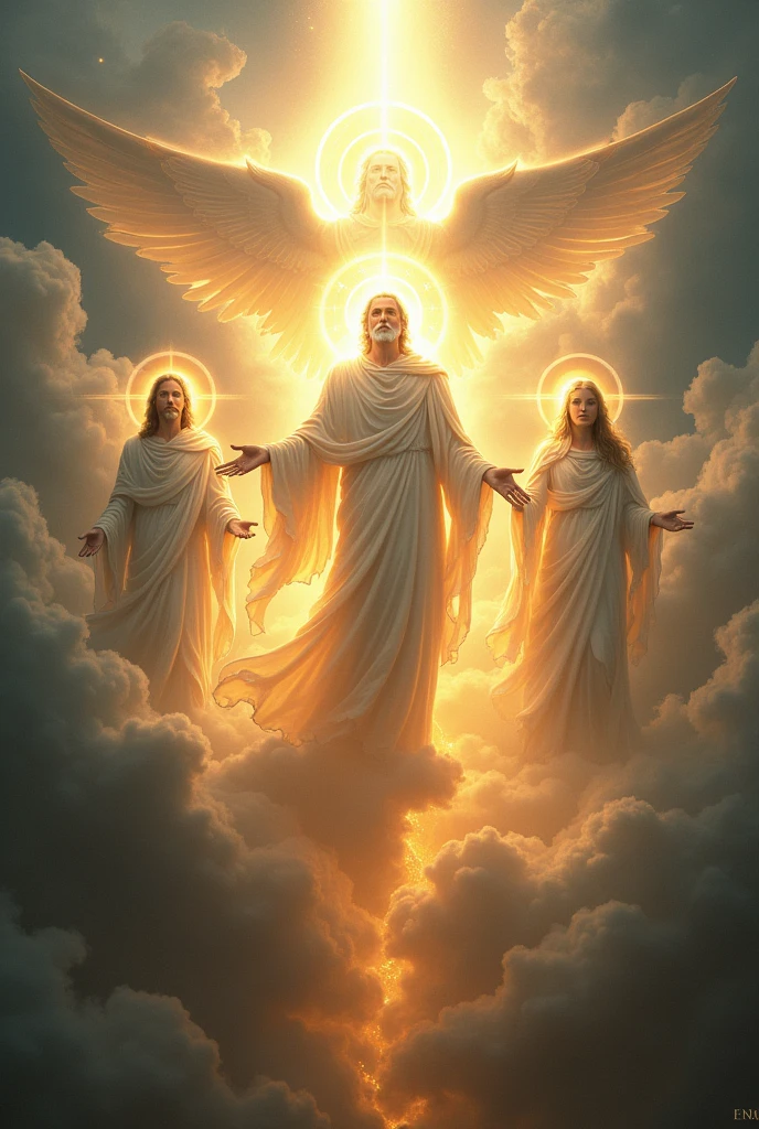 Make an image representing the holy trinity of the bible, a very strong image 