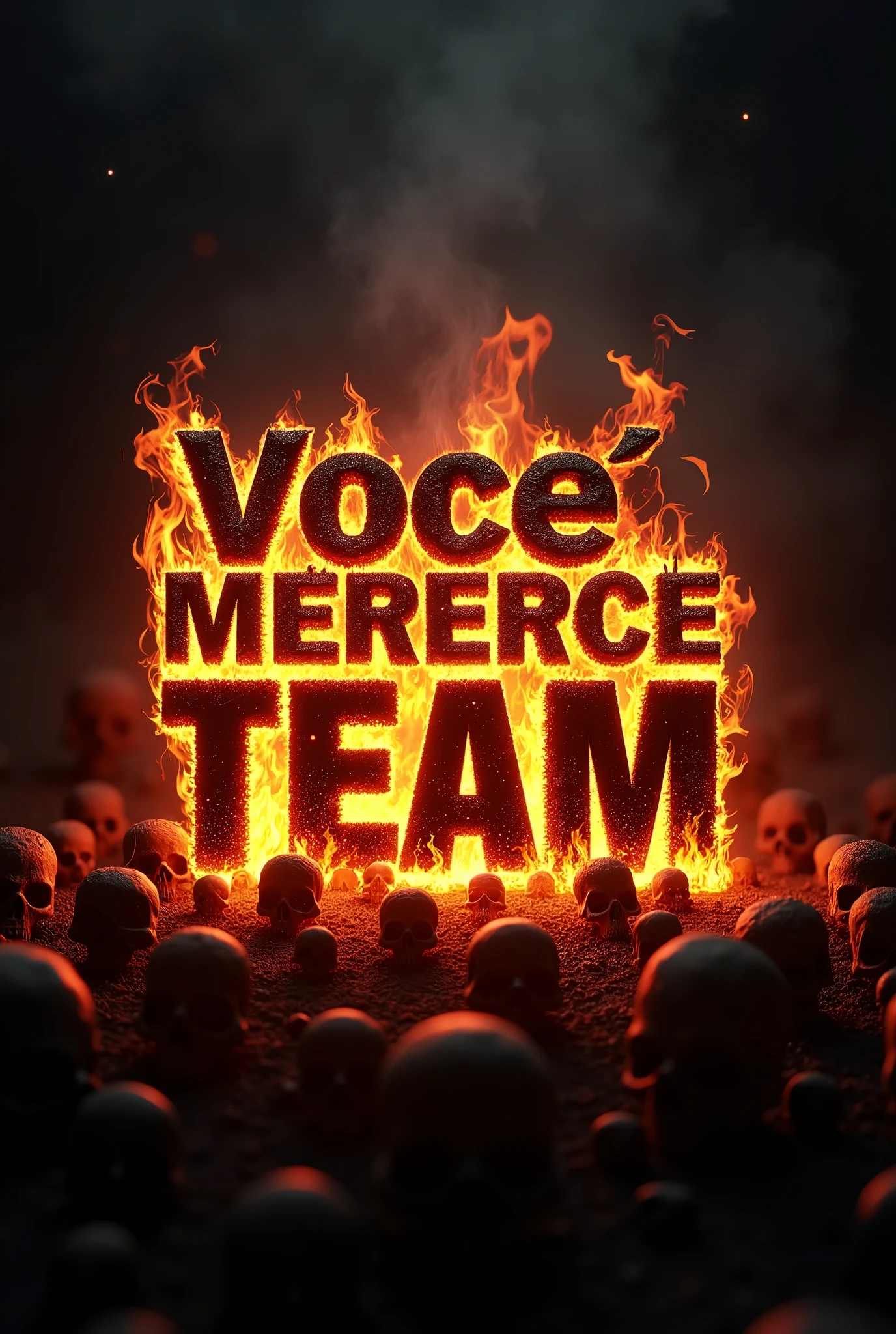A WRITTEN BRAND LOGO: YOU DESERVE TEAM in Portuguese , on fire and with skulls