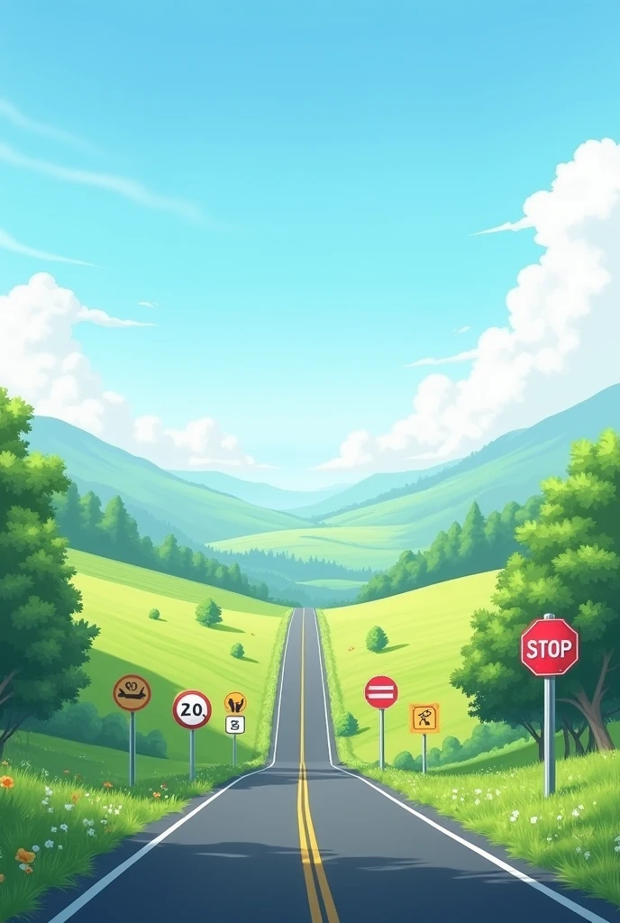 Landscape with the main road safety signs

